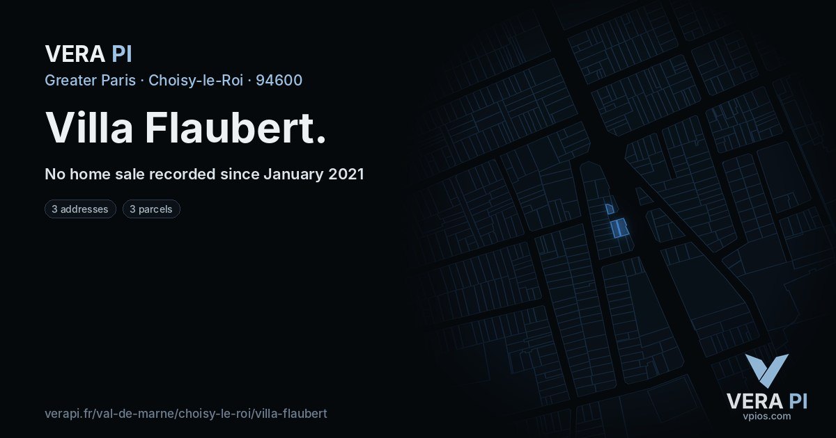 Villa Flaubert, Choisy-le-Roi at night – every parcel coloured by the prices around it, the street's own parcels lit