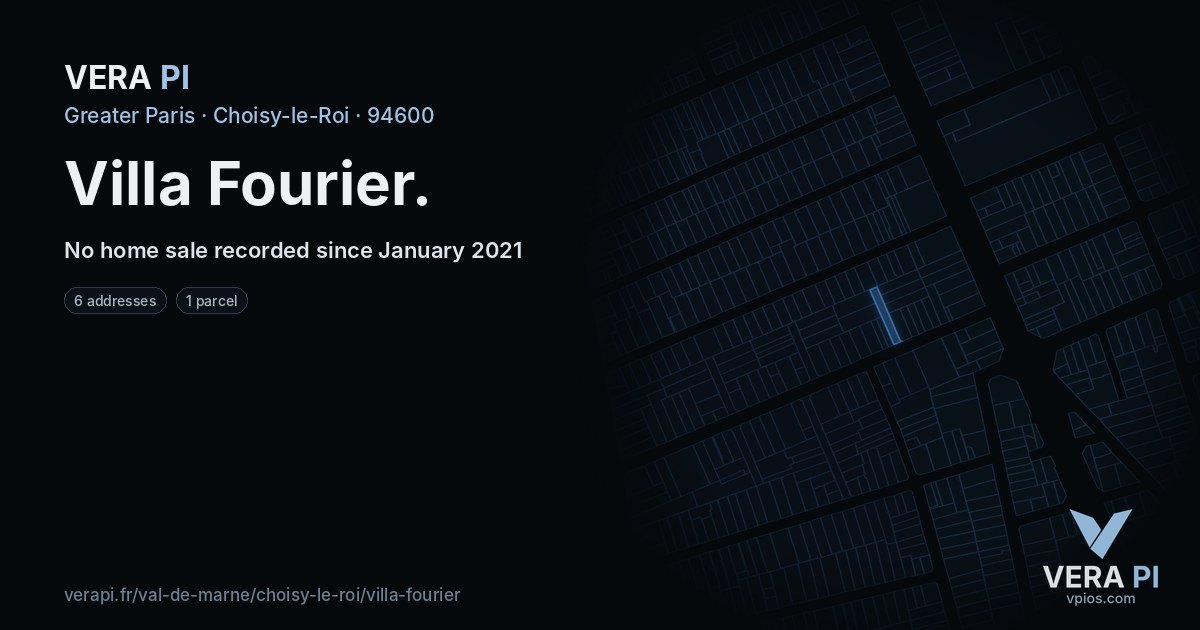 Villa Fourier, Choisy-le-Roi at night – every parcel coloured by the prices around it, the street's own parcels lit