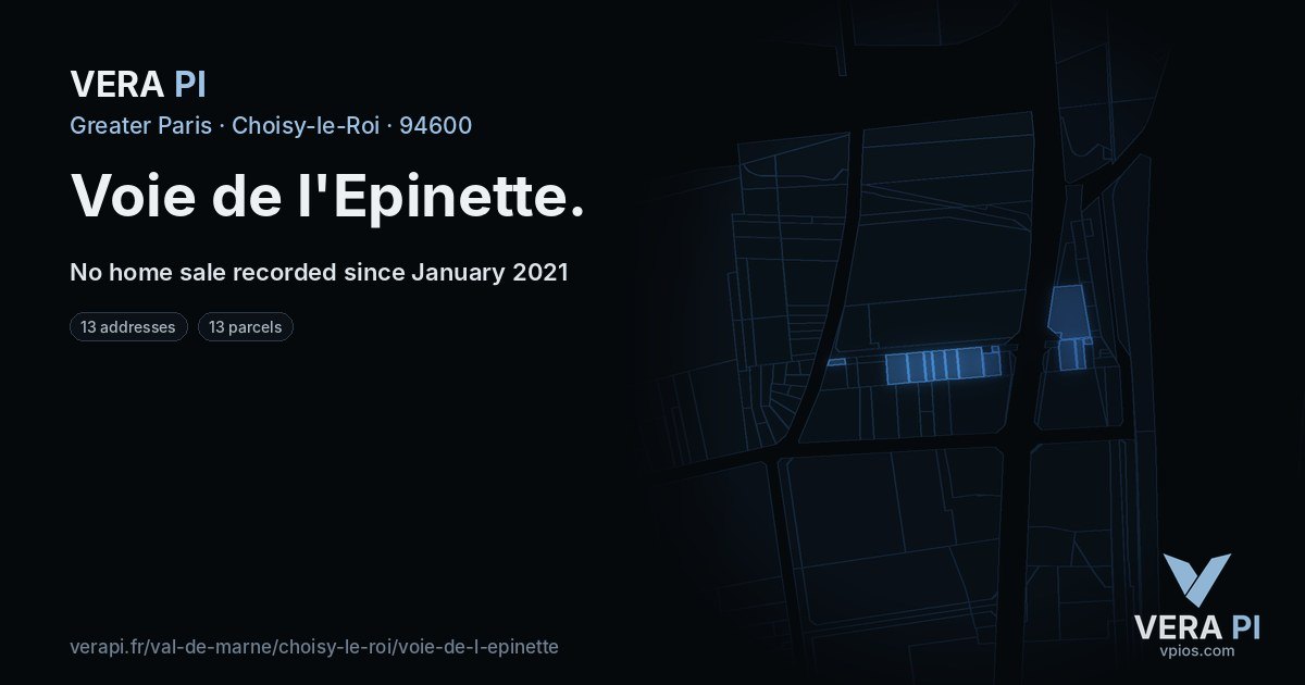 Voie de l'Epinette, Choisy-le-Roi at night – every parcel coloured by the prices around it, the street's own parcels lit