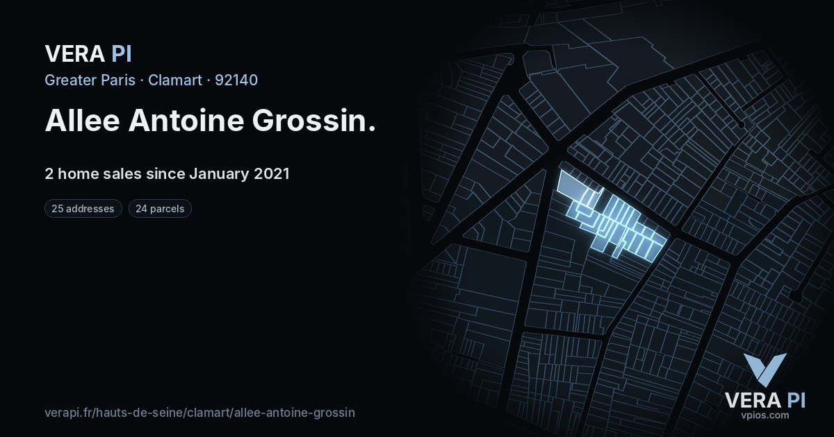 Allee Antoine Grossin, Clamart at night – every parcel coloured by the prices around it, the street's own parcels lit