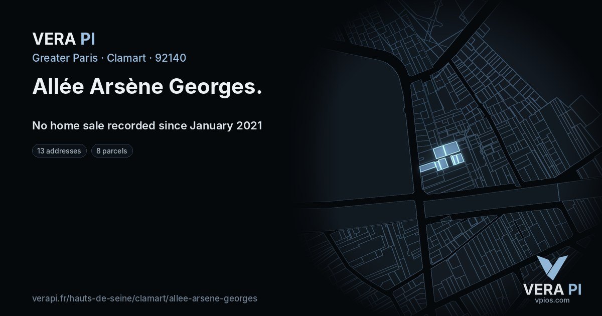 Allée Arsène Georges, Clamart at night – every parcel coloured by the prices around it, the street's own parcels lit