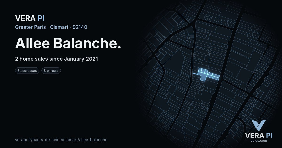 Allee Balanche, Clamart at night – every parcel coloured by the prices around it, the street's own parcels lit