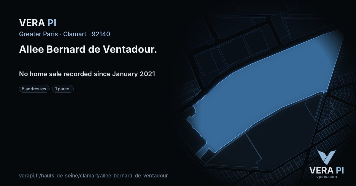 Allee Bernard de Ventadour, Clamart at night – every parcel coloured by the prices around it, the street's own parcels lit