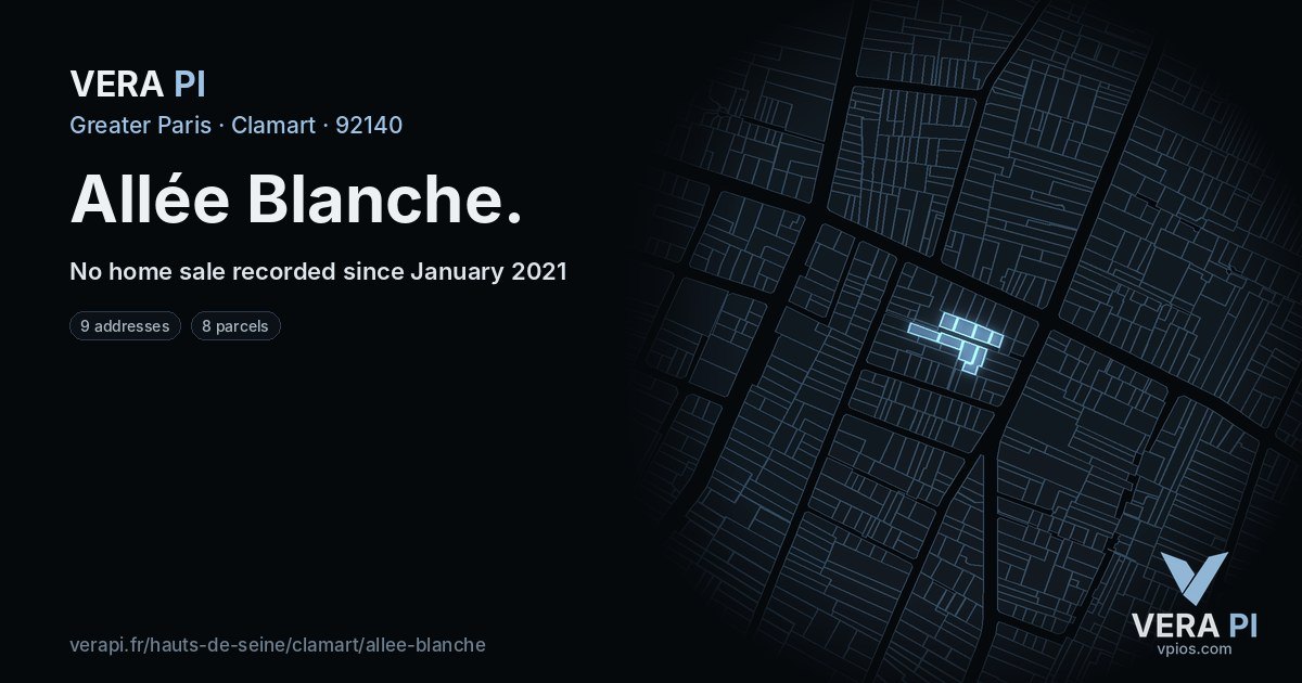 Allée Blanche, Clamart at night – every parcel coloured by the prices around it, the street's own parcels lit