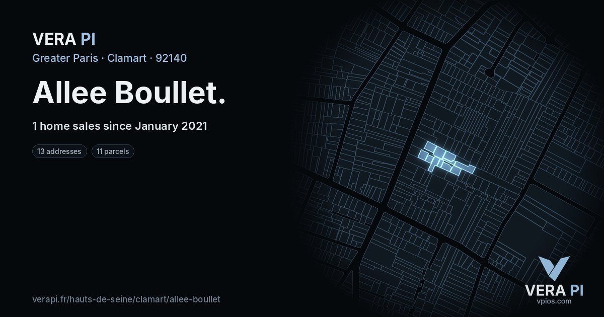 Allee Boullet, Clamart at night – every parcel coloured by the prices around it, the street's own parcels lit