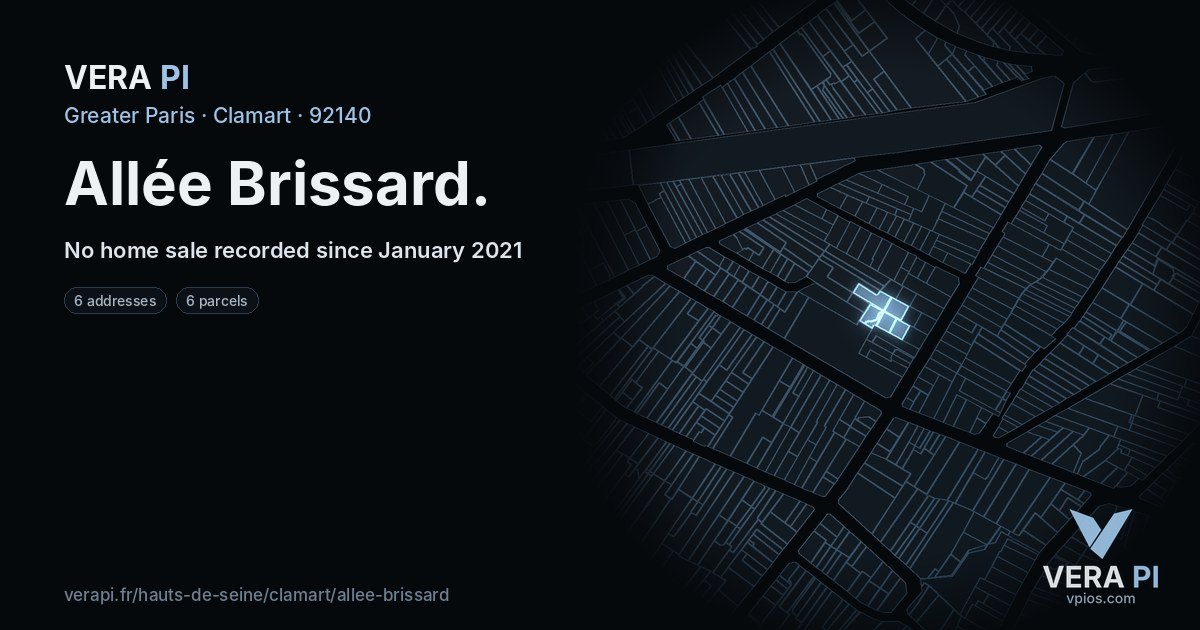 Allée Brissard, Clamart at night – every parcel coloured by the prices around it, the street's own parcels lit