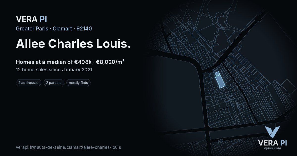 Allee Charles Louis, Clamart at night – every parcel coloured by the prices around it, the street's own parcels lit