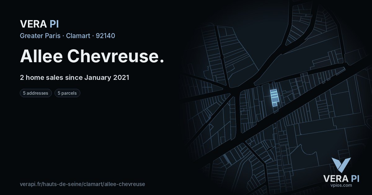 Allee Chevreuse, Clamart at night – every parcel coloured by the prices around it, the street's own parcels lit