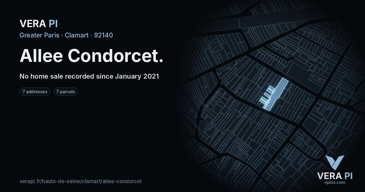 Allee Condorcet, Clamart at night – every parcel coloured by the prices around it, the street's own parcels lit