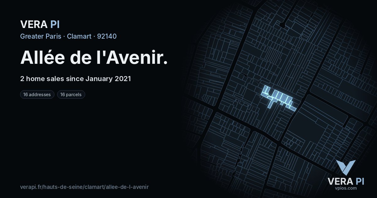 Allée de l'Avenir, Clamart at night – every parcel coloured by the prices around it, the street's own parcels lit