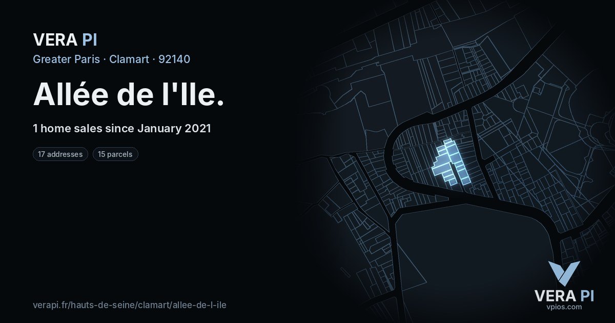 Allée de l'Ile, Clamart at night – every parcel coloured by the prices around it, the street's own parcels lit