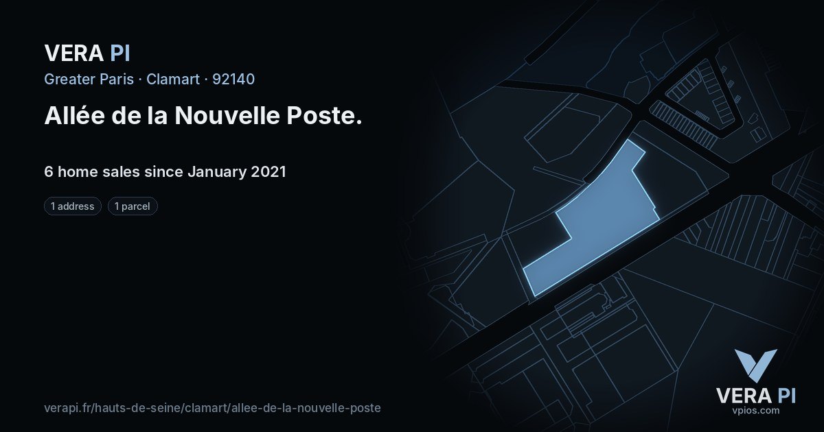 Allée de la Nouvelle Poste, Clamart at night – every parcel coloured by the prices around it, the street's own parcels lit