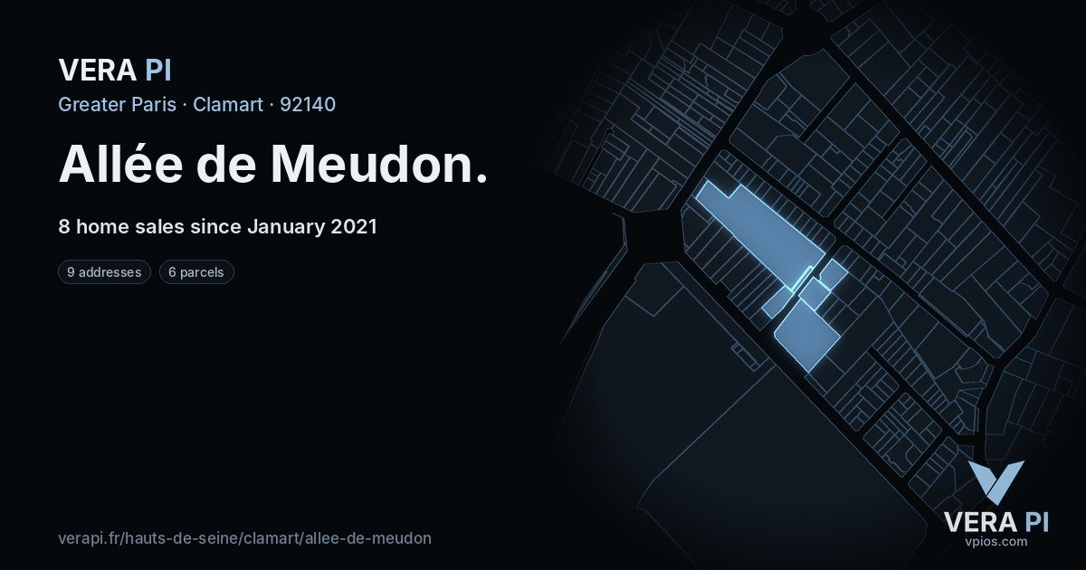 Allée de Meudon, Clamart at night – every parcel coloured by the prices around it, the street's own parcels lit