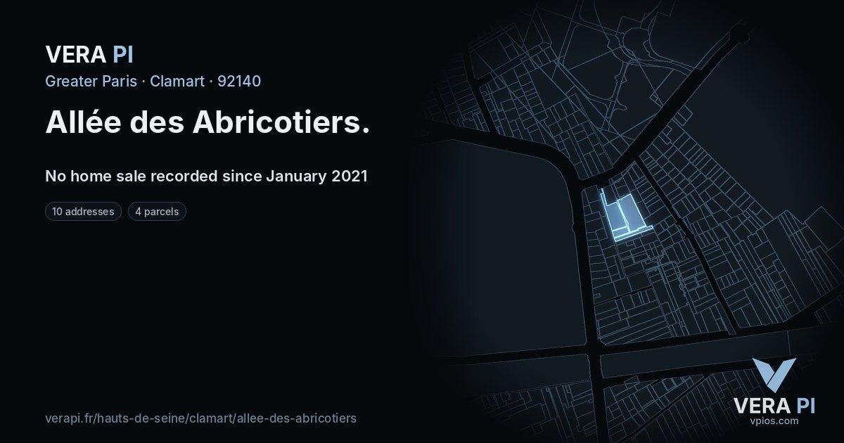 Allée des Abricotiers, Clamart at night – every parcel coloured by the prices around it, the street's own parcels lit