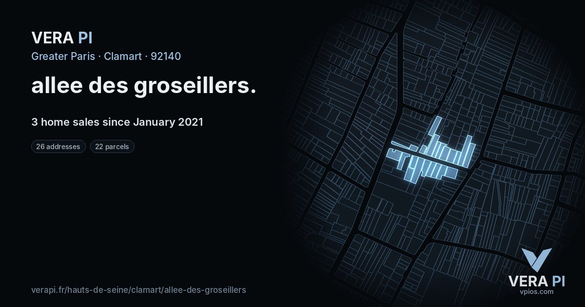 allee des groseillers, Clamart at night – every parcel coloured by the prices around it, the street's own parcels lit