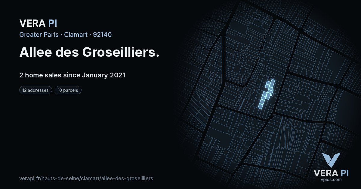 Allee des Groseilliers, Clamart at night – every parcel coloured by the prices around it, the street's own parcels lit