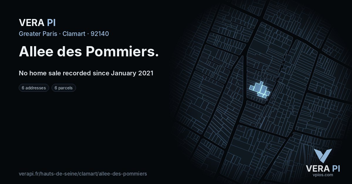 Allee des Pommiers, Clamart at night – every parcel coloured by the prices around it, the street's own parcels lit