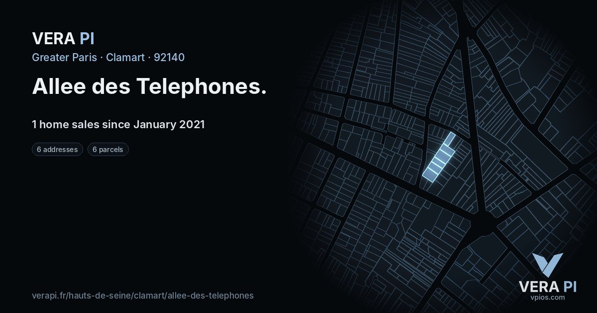 Allee des Telephones, Clamart at night – every parcel coloured by the prices around it, the street's own parcels lit