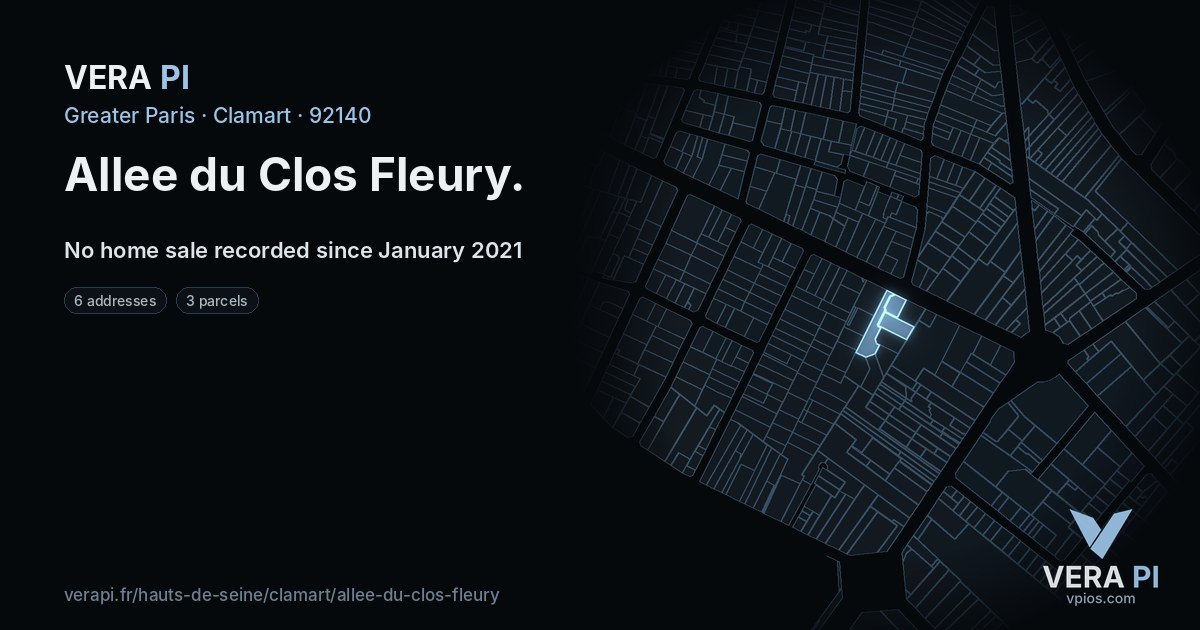 Allee du Clos Fleury, Clamart at night – every parcel coloured by the prices around it, the street's own parcels lit