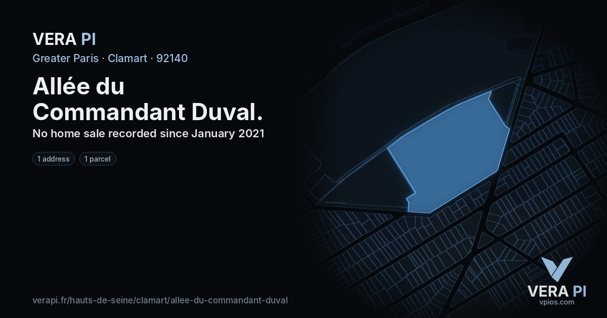 Allée du Commandant Duval, Clamart at night – every parcel coloured by the prices around it, the street's own parcels lit