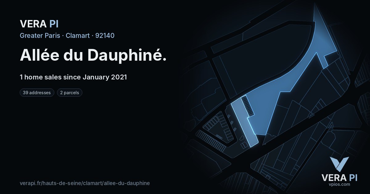 Allée du Dauphiné, Clamart at night – every parcel coloured by the prices around it, the street's own parcels lit