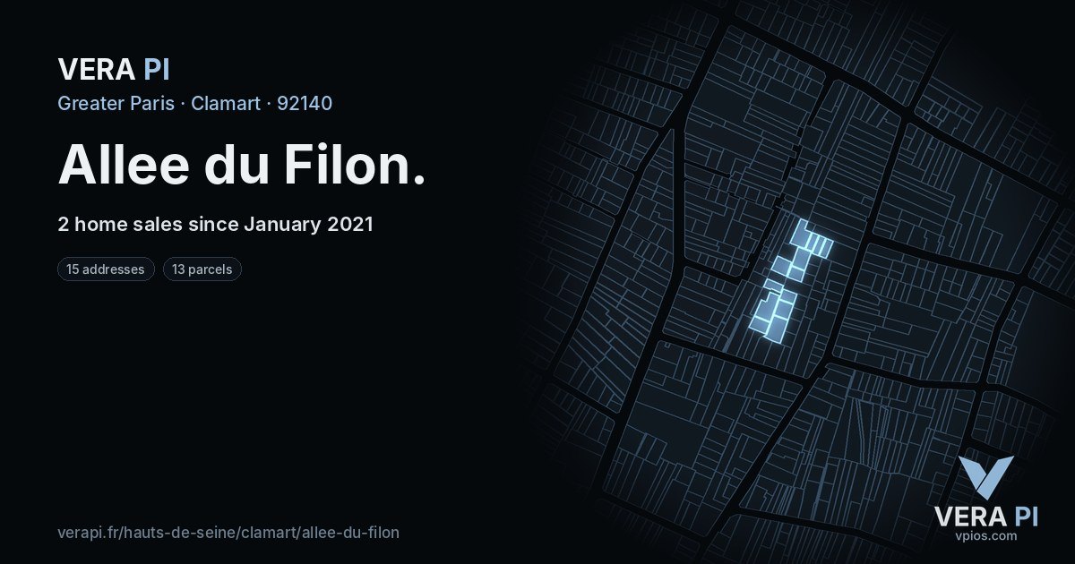Allee du Filon, Clamart at night – every parcel coloured by the prices around it, the street's own parcels lit