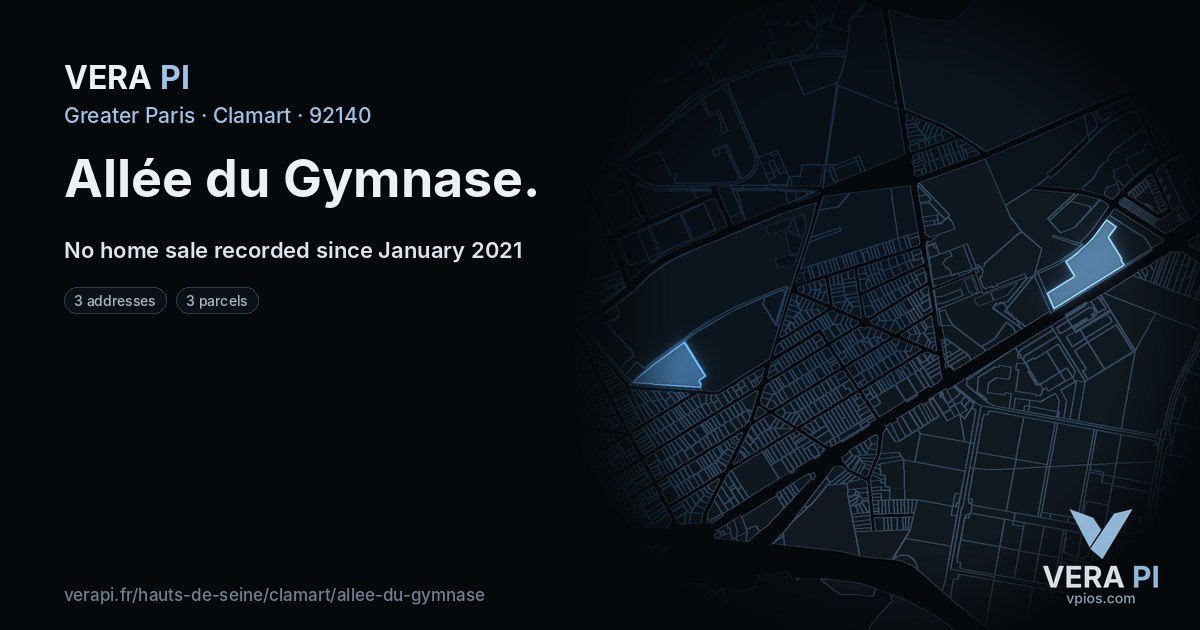 Allée du Gymnase, Clamart at night – every parcel coloured by the prices around it, the street's own parcels lit