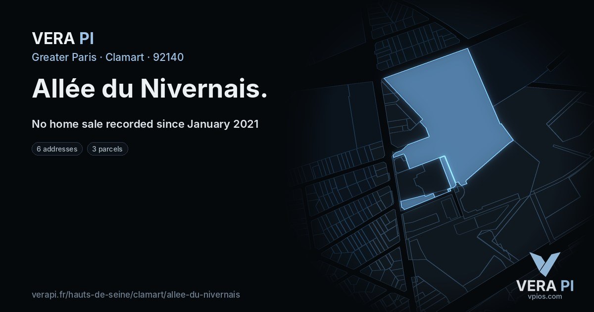 Allée du Nivernais, Clamart at night – every parcel coloured by the prices around it, the street's own parcels lit