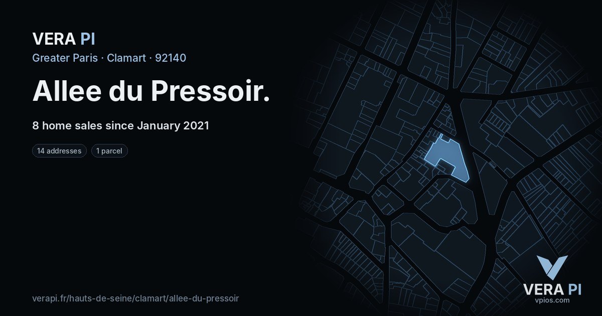Allee du Pressoir, Clamart at night – every parcel coloured by the prices around it, the street's own parcels lit