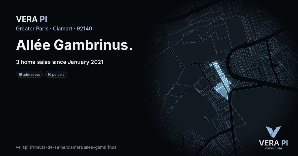 Allée Gambrinus, Clamart at night – every parcel coloured by the prices around it, the street's own parcels lit