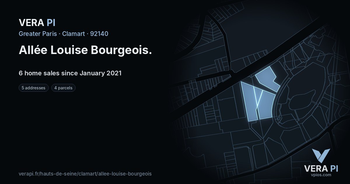 Allée Louise Bourgeois, Clamart at night – every parcel coloured by the prices around it, the street's own parcels lit