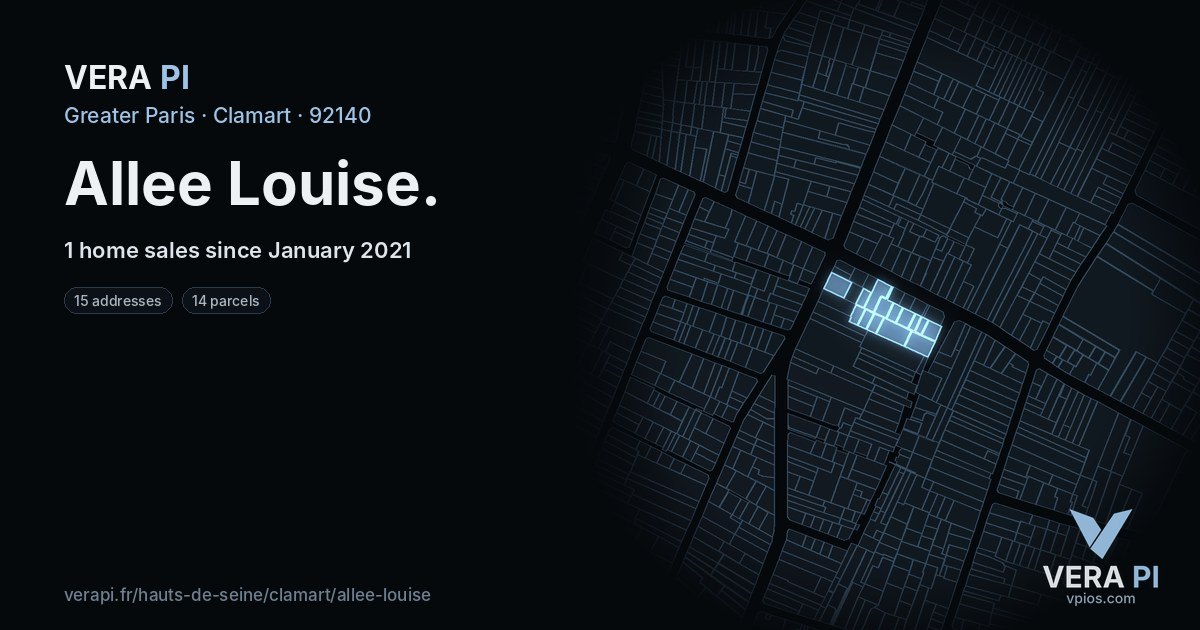 Allee Louise, Clamart at night – every parcel coloured by the prices around it, the street's own parcels lit