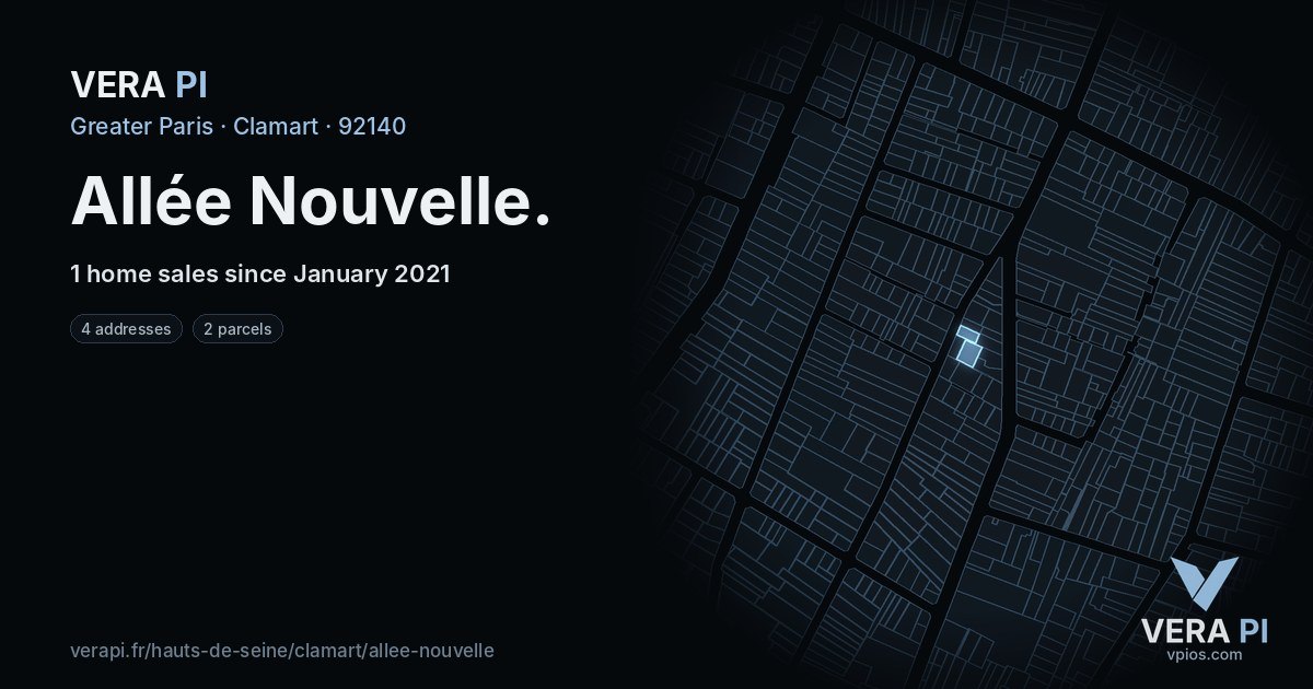 Allée Nouvelle, Clamart at night – every parcel coloured by the prices around it, the street's own parcels lit