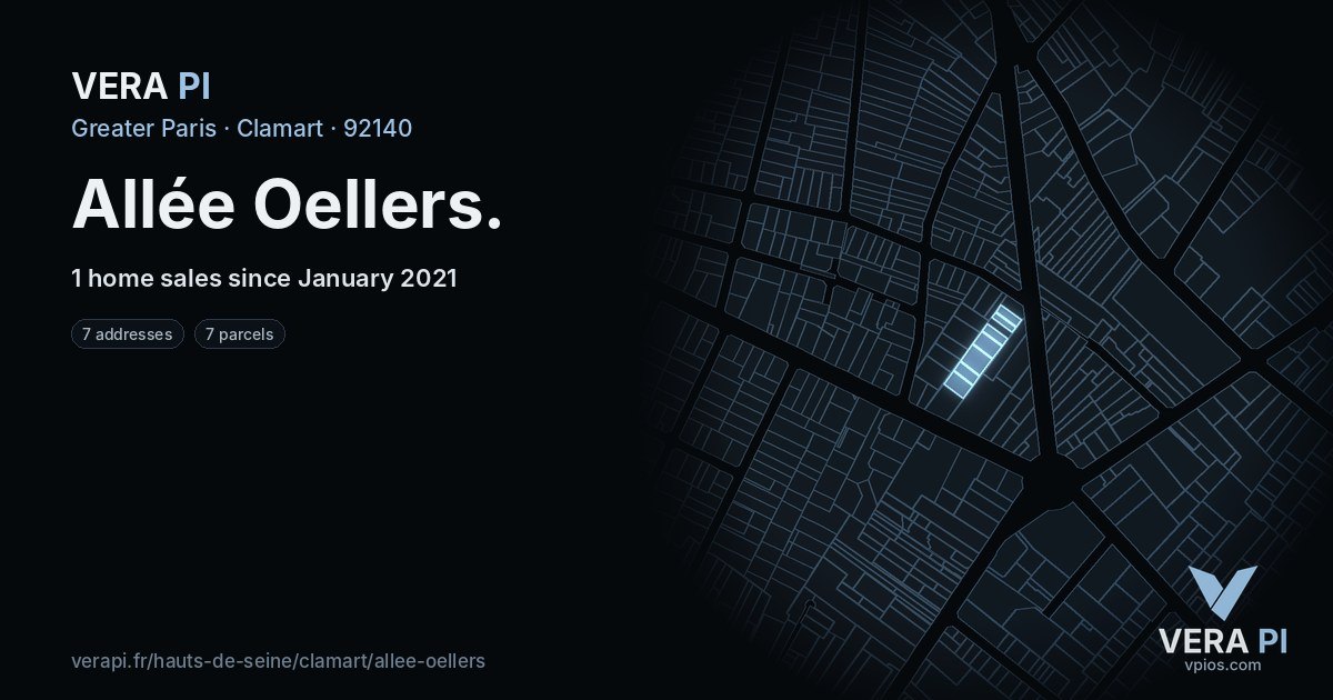 Allée Oellers, Clamart at night – every parcel coloured by the prices around it, the street's own parcels lit