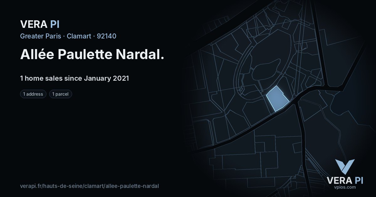 Allée Paulette Nardal, Clamart at night – every parcel coloured by the prices around it, the street's own parcels lit