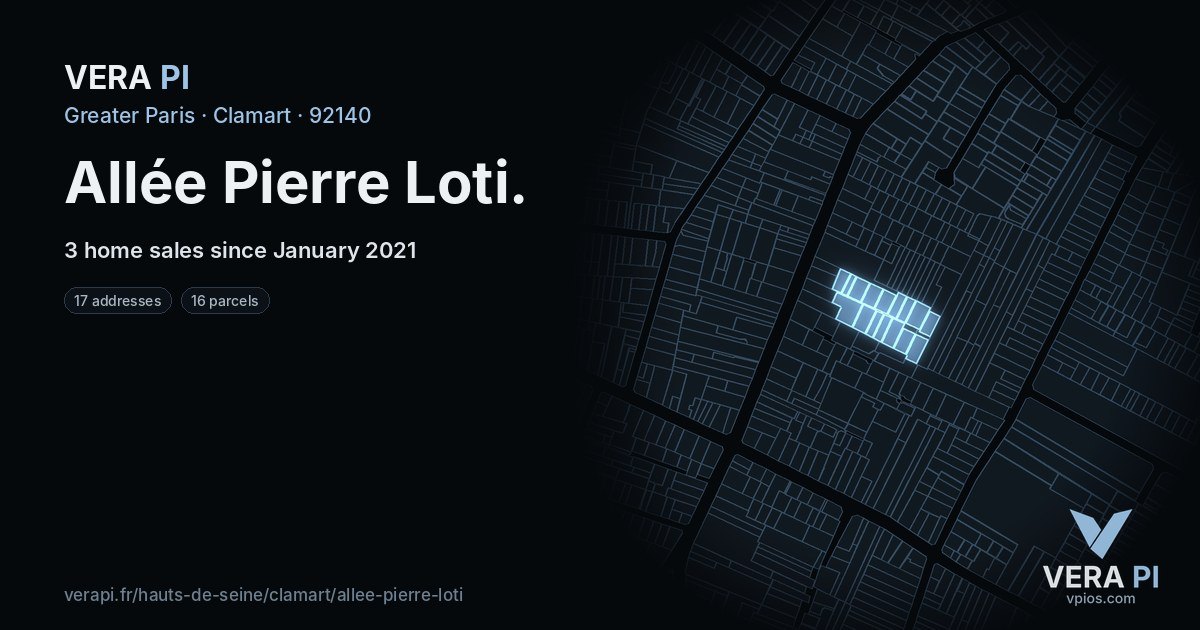 Allée Pierre Loti, Clamart at night – every parcel coloured by the prices around it, the street's own parcels lit