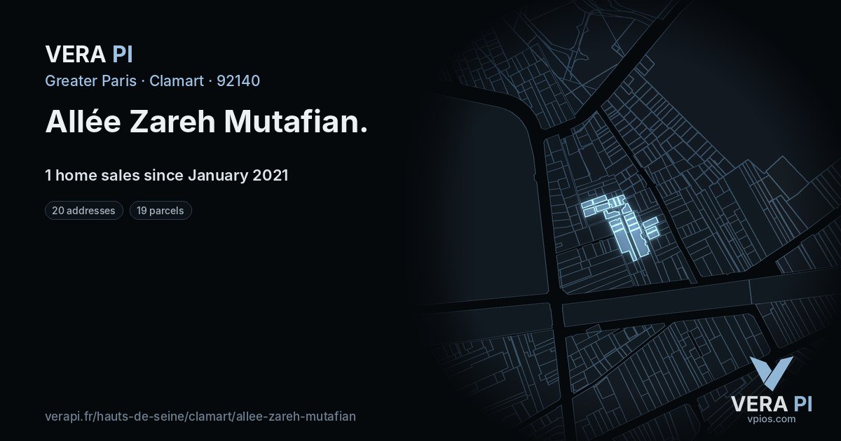 Allée Zareh Mutafian, Clamart at night – every parcel coloured by the prices around it, the street's own parcels lit