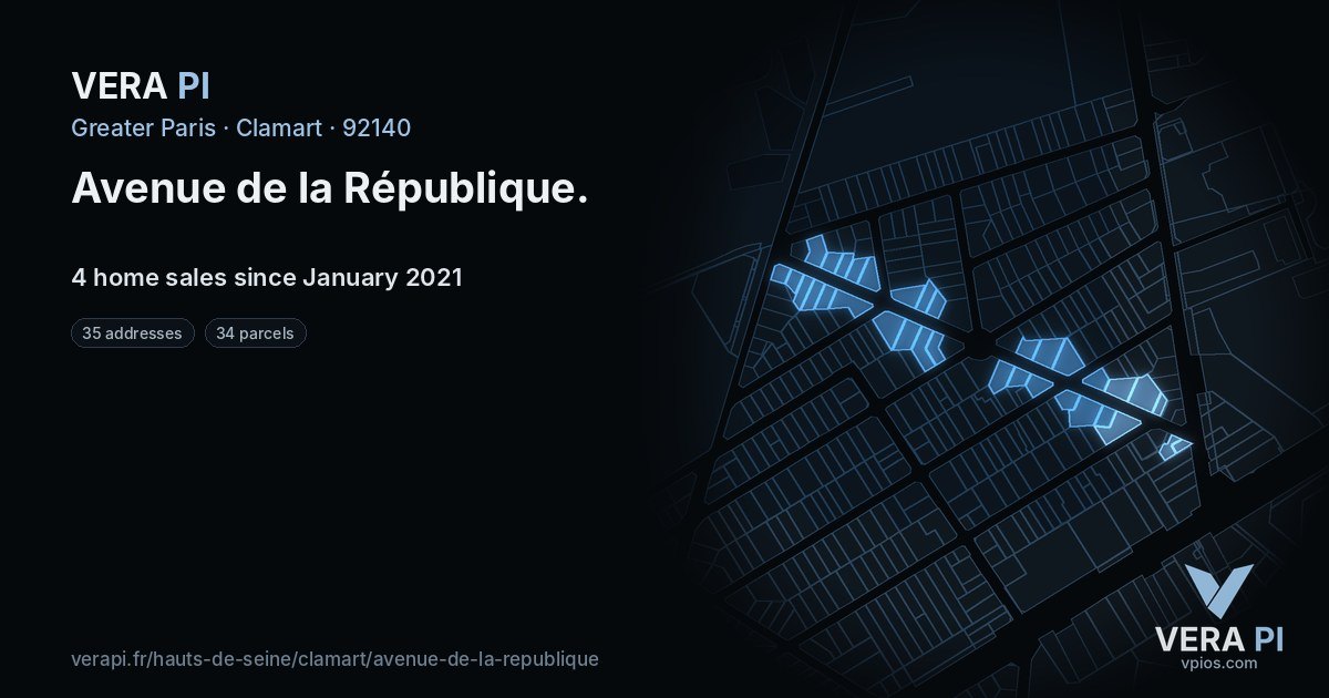 Avenue de la République, Clamart at night – every parcel coloured by the prices around it, the street's own parcels lit