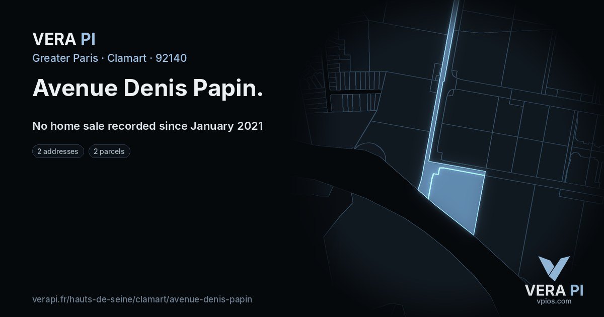 Avenue Denis Papin, Clamart at night – every parcel coloured by the prices around it, the street's own parcels lit