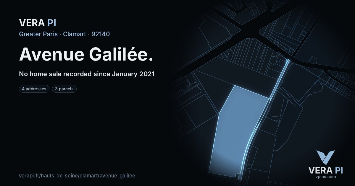 Avenue Galilée, Clamart at night – every parcel coloured by the prices around it, the street's own parcels lit