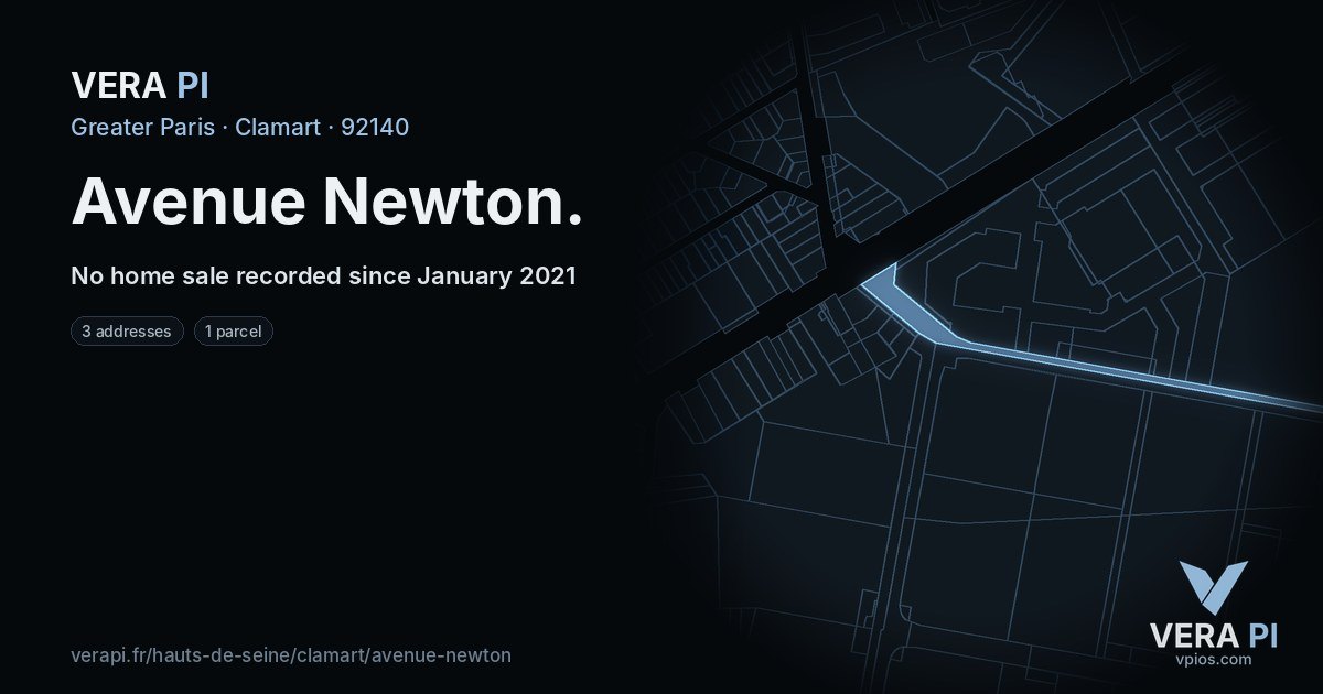 Avenue Newton, Clamart at night – every parcel coloured by the prices around it, the street's own parcels lit