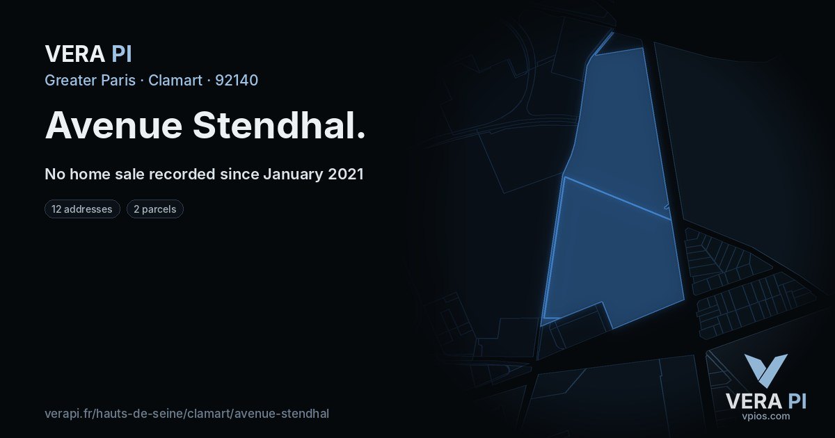Avenue Stendhal, Clamart at night – every parcel coloured by the prices around it, the street's own parcels lit