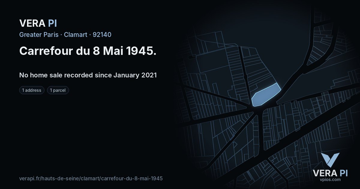 Carrefour du 8 Mai 1945, Clamart at night – every parcel coloured by the prices around it, the street's own parcels lit