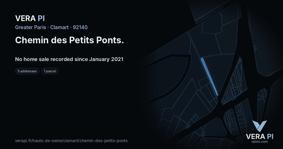 Chemin des Petits Ponts, Clamart at night – every parcel coloured by the prices around it, the street's own parcels lit