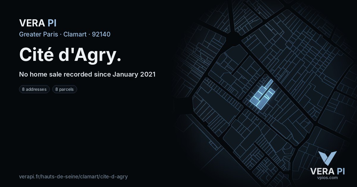 Cité d'Agry, Clamart at night – every parcel coloured by the prices around it, the street's own parcels lit