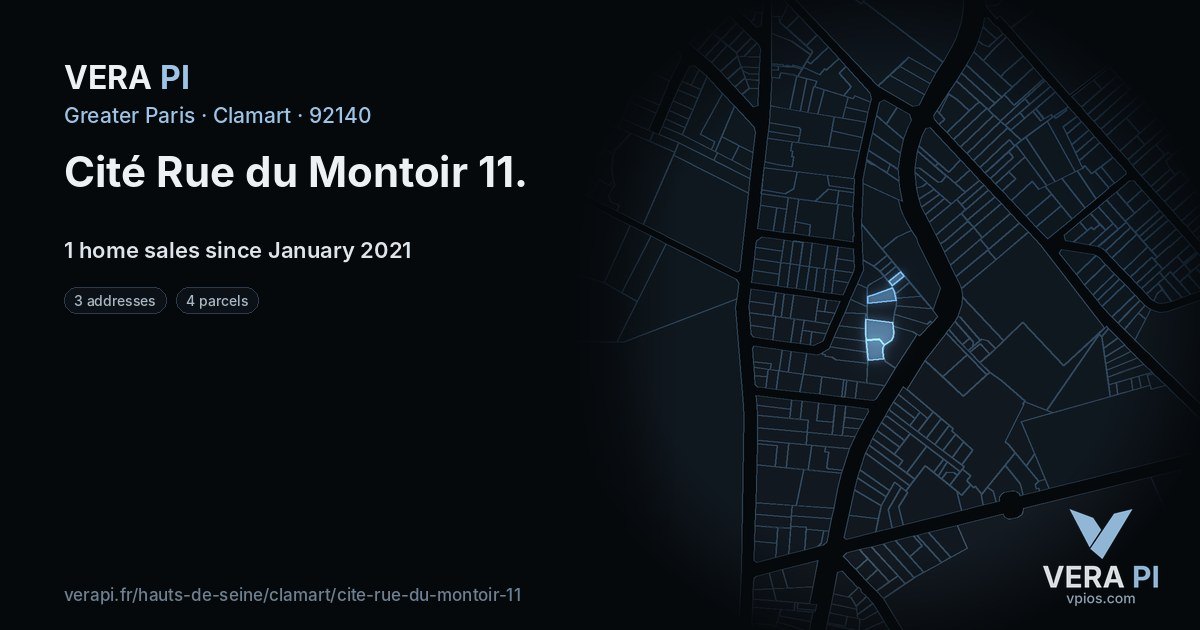 Cité Rue du Montoir 11, Clamart at night – every parcel coloured by the prices around it, the street's own parcels lit