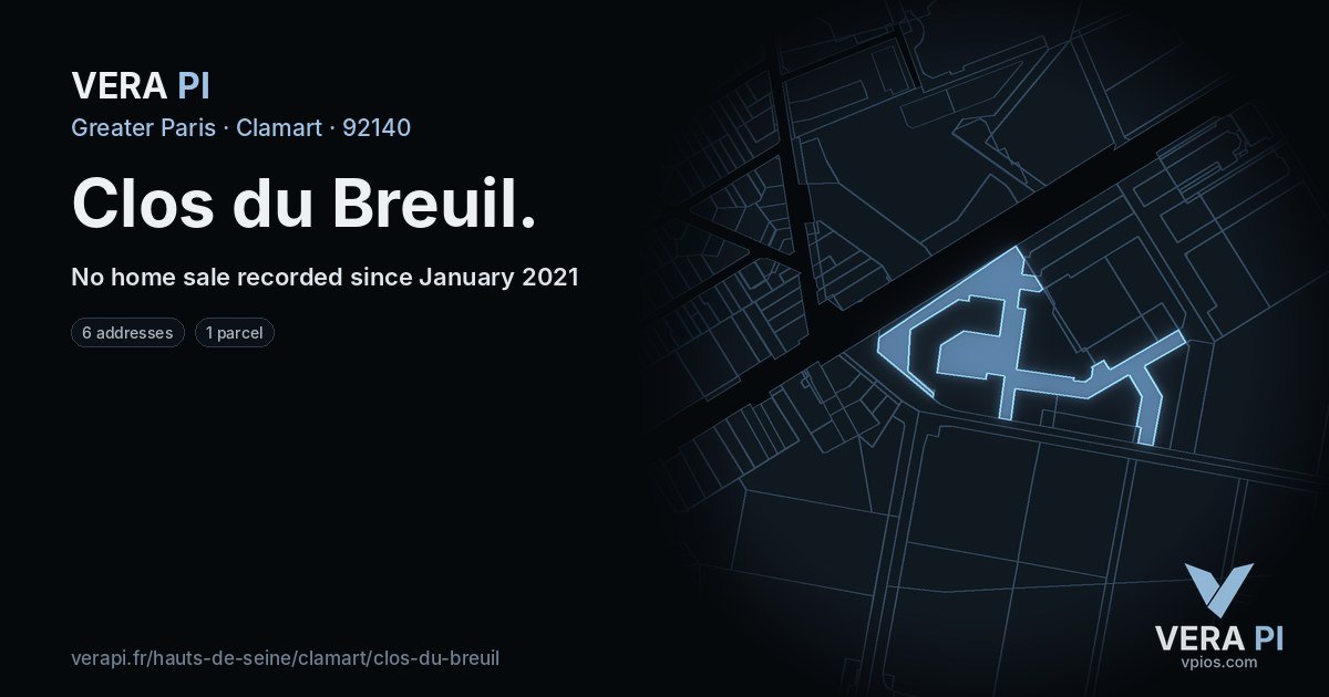 Clos du Breuil, Clamart at night – every parcel coloured by the prices around it, the street's own parcels lit