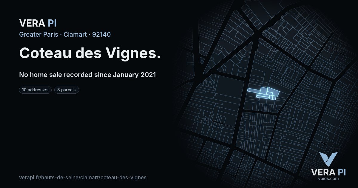 Coteau des Vignes, Clamart at night – every parcel coloured by the prices around it, the street's own parcels lit