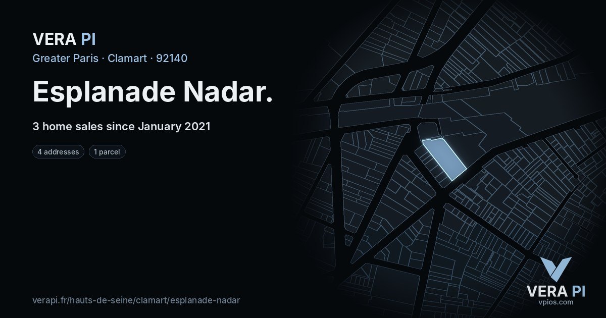 Esplanade Nadar, Clamart at night – every parcel coloured by the prices around it, the street's own parcels lit