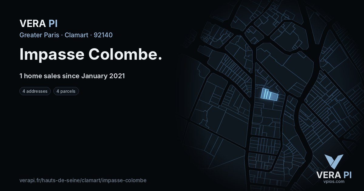 Impasse Colombe, Clamart at night – every parcel coloured by the prices around it, the street's own parcels lit